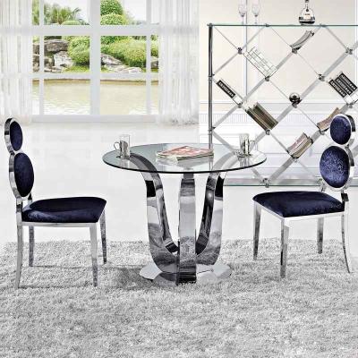 China Mesa de jantar superior de vidro moderna luxuosa de prata das mesas de jantar D150XH75 do encanto antigo à venda