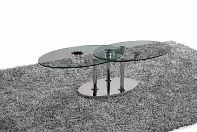 China Folding Modern Glass Oval Dining Table Tempered Glass Stainless Steel Frame L200xW100xH75cm for sale