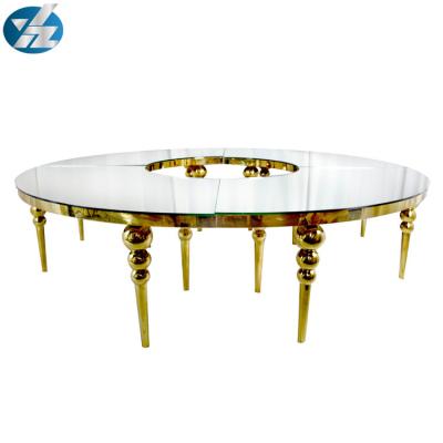 China SS Round Curved Gold Rent Wedding Dining Table Hotel Event Big Tables D340XH75 for sale