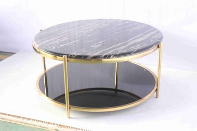 China Double Glass Round Coffee Table With Gold Metal Home Use for sale