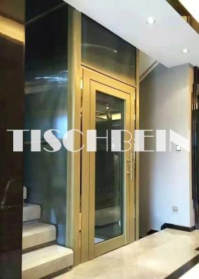 China Golden Color Steel Structure Shaft Residential Building Home Elevators 300kg 320kg 400kg 3-5 Stops 0.5m/s Low Noise for sale