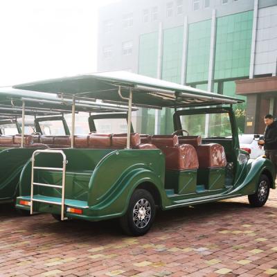 China 3 rijen 8 zitplaatsen Groene klassieke bus Vintage auto Nieuwe energie voertuig Sightseeing auto 30Mph Te koop
