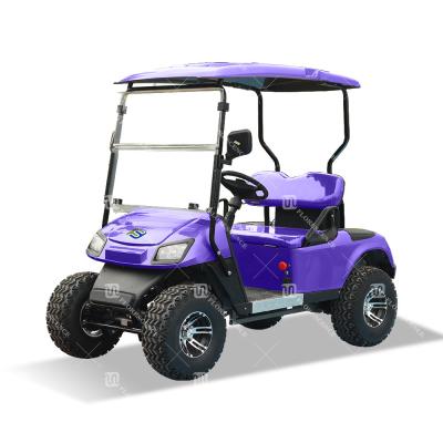 China Mini de color púrpura para dos pasajeros, carro de golf con parabrisas plegable y faro LED. en venta