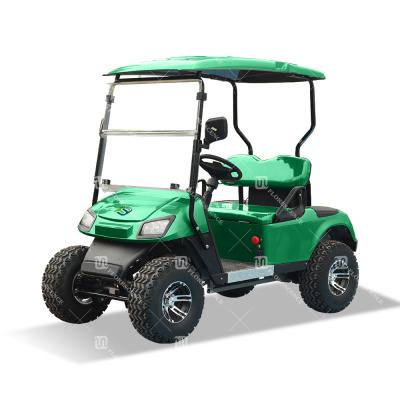 China Vehículo eléctrico de 2 plazas de color verde EV Carro de golf con certificación CE neumáticos todoterreno carretera legal en venta