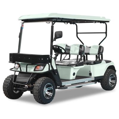 China 2 filas 4 asientos Mini Golf Cart Marco de acero con cesta delantera y neumáticos todoterreno Velocidad máxima 30-40km/h en venta