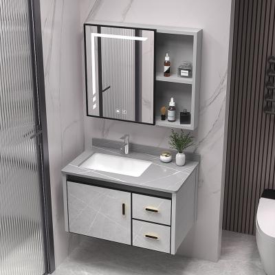 China Combined Simple Mirror Bathroom Wash Basin Cabinet Red Oak for sale