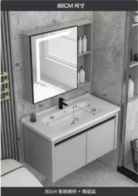 China Functional White Bathroom Mirror Cabinet With Ceramic Basin for sale