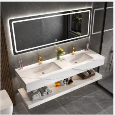 China Bathroom Wash Basin Cabinet with Dual Sink and Storage for sale