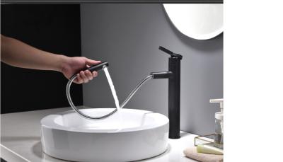 China Frosted Black White Pull Out Hot And Cold Water Tap For Wash Basin for sale