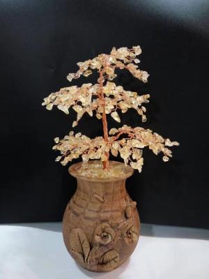Chine Arbre varié de bonsaïs de fil de pierre gemme de quartz de sculpture en vie dans le pot en bois pulvérisé par pierre rugueuse argentée à vendre