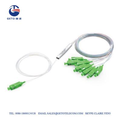 China SC APC SM Mini Steel Tube Type 4 Way 1x4 Fiber Optic Splitter PLC for sale