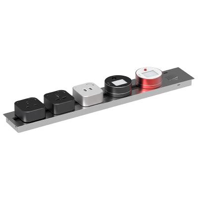 China 600mm smart tabletop hidden socket power track socket outlet with 3 universal adapter plugs for kitchen office hotel for sale