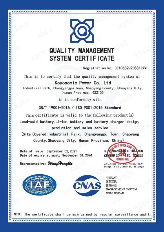 ISO9001 - KOYOSONIC POWER CO LTD