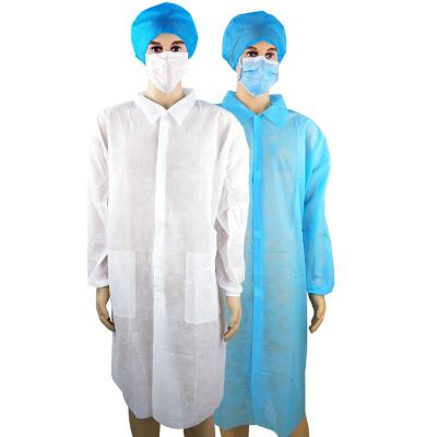 China White Blue SMS Disposable Lab Coat M / L / XL OEM for sale