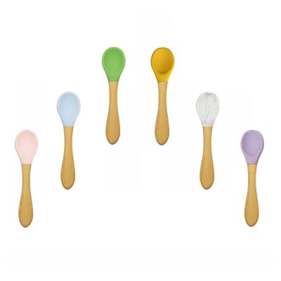 China Kids Food Grade Silicone Bamboo Baby Training Feeding Spoon for sale