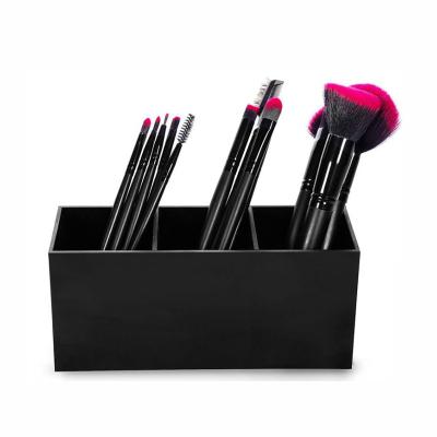 China Clear Makeup Brush Holder Organizer, 3 Slot Acrylic Cosmetics Brushes Storage Box for sale