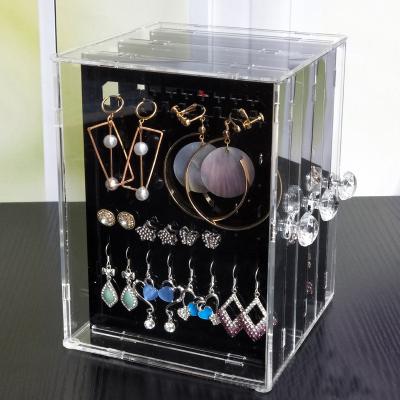 China Acrylic Jewelry Storage Box Earring Display Stand Organizer Holder with 3 Vertical Drawer for sale