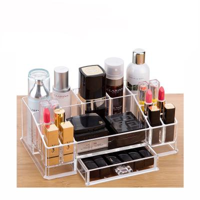 China 17 Slots Clear Cosmetic Storage Organizer Acrylic Vanity Makeup Brushes Holder Accessories Display Cases with Drawer for sale
