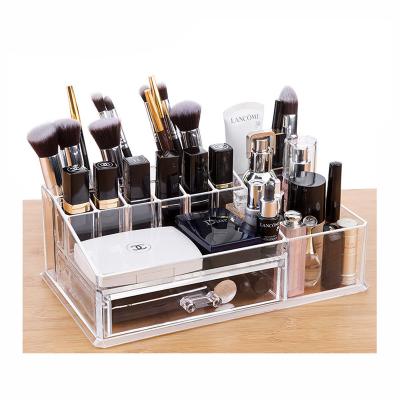 China Clear Makeup Organizer Tray with 16 compartments Brush holder slots, Durable Vanity Storage Container for sale
