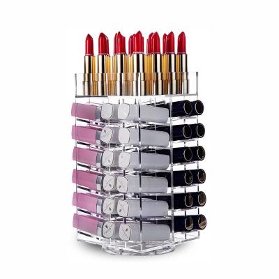 China Clear Lipstick Tower, 360 Rotating Cosmetic Organizer with 64 Slots Lipgloss Storage Display Holder for sale
