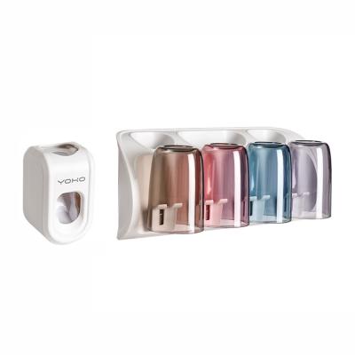 China Toothbrush Holder with Toothbrush Dispenser-Multifunctional Wall Mounted Space-Saving Toothpaste Squeezer Kit for sale