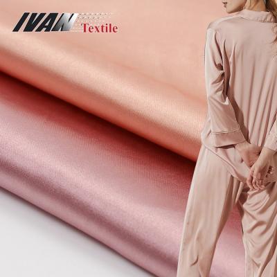 China Women Viable Shiny Soft Nightgowns Spandex Satin Plain Silky Woven Organic Poly Fabric for sale