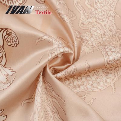 China Polyester Viable Luxury Spandex Sleepwear Silky Very Light Jacquard Satin Flower Print Fabric For Dress for sale