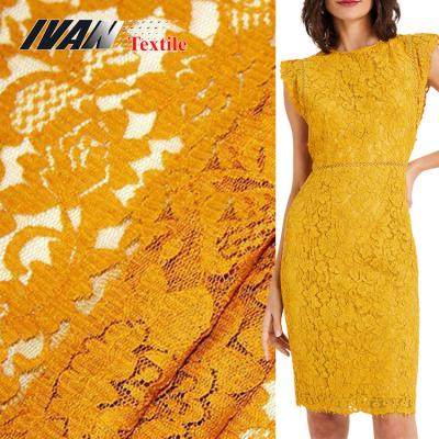 China Wholesale High Quality Nylon Viable Cotton Viable Fancy Custom Lace Yellow Luxury Floral Mesh Fabric For Dress for sale
