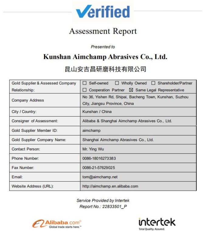 Assessment Report about factory - Shanghai Aimchamp Abrasives Co., Ltd.