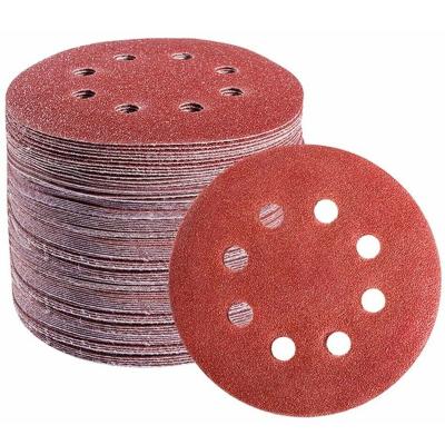 China Sandpaper Suppliers 5inch 8hole Red Aluminum Oxide Hook And Loop Sanding Discs for sale