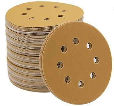 China 220 Grit 5 In Sanding Discs 8 Hole Yellow Aluminum Oxide Sanding Discs for sale