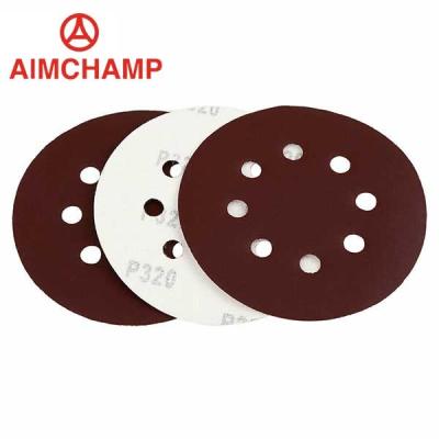 中国 5インチ125mmの酸化アルミニウム紙やすりで磨くディスク赤い8holes錆取り外しの金属加工 販売のため