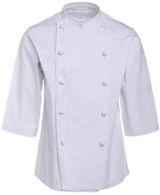 China 195 GSM Three Quarter Sleeve Coat Twill 2/1 White Chef Uniform Wrinkle-free Anti-stain for sale