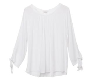 China L Piping Collar 130gsm Full Polyester Women White Top for sale