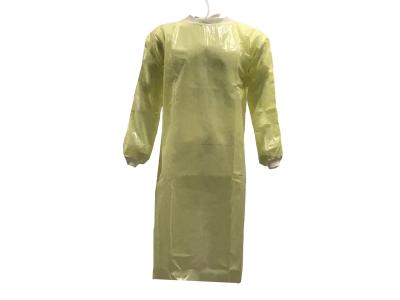 China PE+PP 50GSM Yellow Breathable Anti Static Disposable Medical Clothing With Rib-knitted Cuffs The Same Color Threads for sale