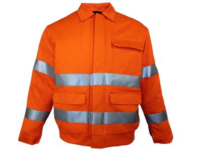 China Poliéster del algodón el 45% de CVC el 55% bolsillos con solapa reflexivos anaranjados de la chaqueta tres de 245 G/M en venta