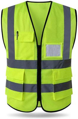 China Visibilidade 100% alta do poliéster Mesh Vest With Pockets Zipper reflexivo fluorescente à venda