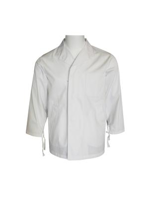 China 240 GSM Chef Uniform Works Coat With Cuffs Ties Polyester 65% Cotton 35% for sale