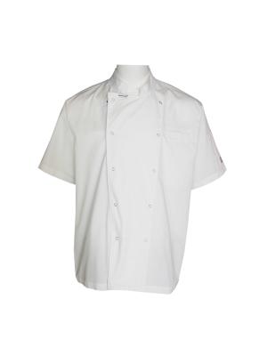China 240 GSM 100% Cotton Chef Uniform Half Sleeve Coat White Wrinkle Free Anti Stain for sale