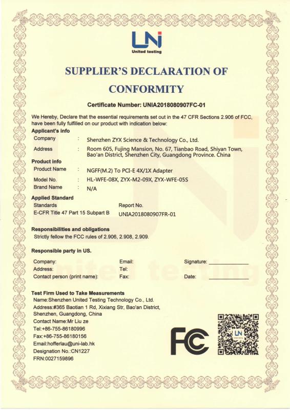 FCC - Shenzhen ZYX Science & Technology Co., Ltd.