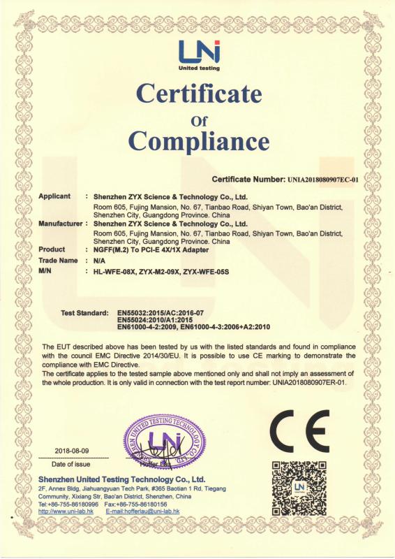 CE - Shenzhen ZYX Science & Technology Co., Ltd.