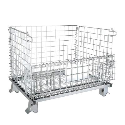 China Stackable Pallet Cage Foldable Wire Cage Steel Pallet Container Wire Mesh Pallet Cage for sale