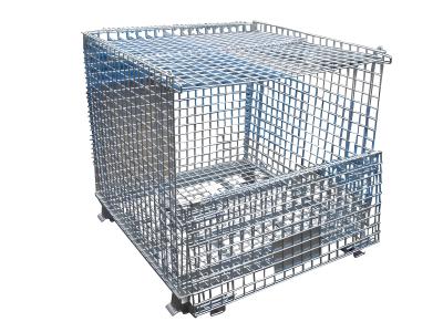 China Galvanized Warehouse Logistics Transport Storage Folding Steel Metal Wire Mesh Cage Trolley for sale