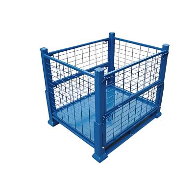 China Portable Collapsible Metal Mesh Box Wooden Pallet Frame Iron Transport Box for sale