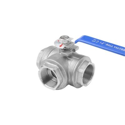China Customized DN8-DN65 Stainless Steel CF8 CF8m Thread End L/T Port Three Way Ball Valve for sale