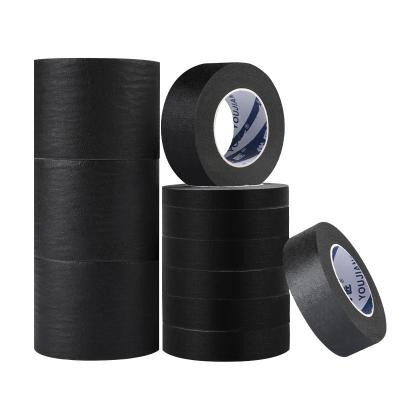 China Rubber Glue 1 Inch Black Paint Stripping Trim Stick Wall Flat Crepe Paper Usge Diy Masking Tape for sale