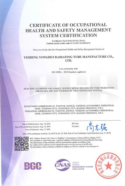 ISO 45001：2018 - Dellok Yonghui Radiating Pipe Manufacturing Co.,Ltd.