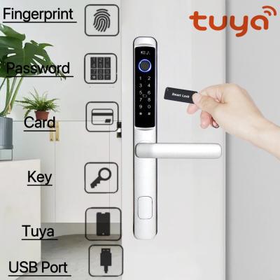China Fechadura de porta de liga de alumínio Tuya Wifi Smart Biometric Fingerprint Handle à venda