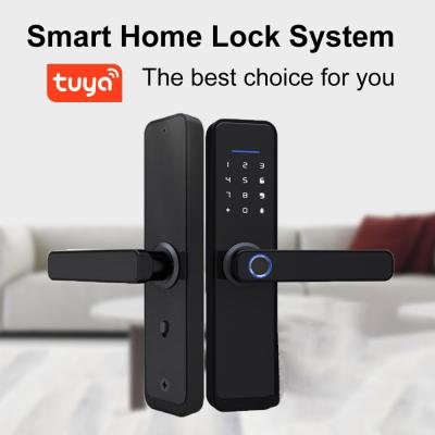 China ROHS Black Tuya APP Smart Lock Push Pull Cerradura de la puerta de la huella digital en venta