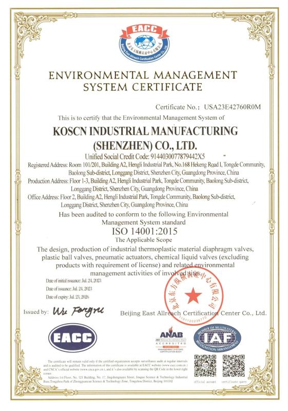 ISO 14001:2015 - KOSCN Industrial Manufacturing (Shenzhen) Co., Ltd.
